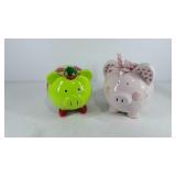 Pig coin banks, one missing stopper, 6" and 7" H