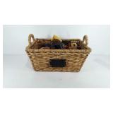 Wicker basket with 6 Breyer horses, basket is 16"