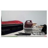 Group lot: suitcases,  wooden arrows, towel ring,