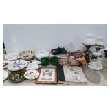 Painted china, lamps, empty scrapbook, animal