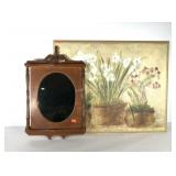 Wall art, wood framed mirror 17x27 and floral