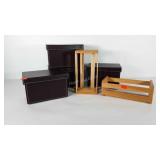 Leather like storage boxes and wood crates