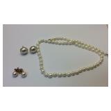 14k gold pearl necklace and earrings set
