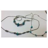 Three turquoise and liquid silver necklace