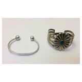 Sterling Id bracelet and Sterling turquoise cuff