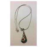 Turquoise and coral Sterling necklace