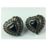 Sterling silver and onyx heart earrings