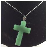 Green aventurine cross pendant stainless steel