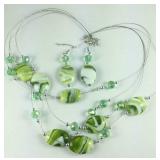 Green Murano style necklace and matching earrings