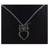 Green Austrian crystal owl necklace stainless
