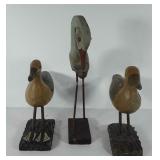 Wooden shore birds, seagulls are 10" H, crane is