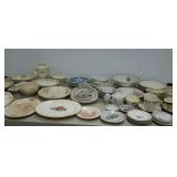 Group lot of tableware. Platters, bowls, cups,