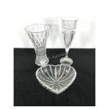 Crystal vase, flute and heart shaped cowl