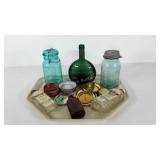 Bottle and jar group, includes lids and caps