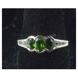 Size 9 Sterling natural green diopside and zircon