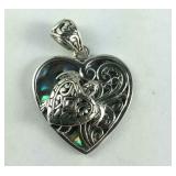 Sterling abalone shell turtle heart pendant