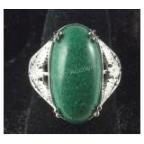 Size 7 malachite 6.38ct solitaire platinum bond