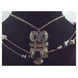 Two necklaces, owl 38in and 24in beaded