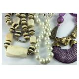 Three necklaces bone beaded, glass pearl,and