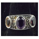 Size 8, Amethyst, Citrine, & Garnet Ring accented
