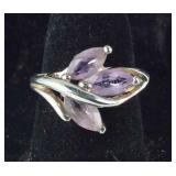 Size 5.75, 3-Stone Amethyst Ring, Sterling