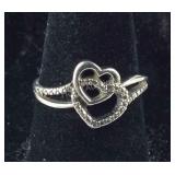 Size 6.25, Black Diamond Double Heart Ring,