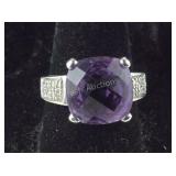 Size 7.25, Checkerboard Cut Amethyst Accented by