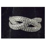 Size 10, CZ Crossover Wide Band Ring, Sterling