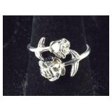Size 7 - Adjustable , Double Rose Ring, Sterling