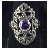 Size 7, Vintage Amethyst & Marcasite Ring