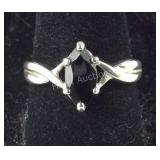 Size 8, Marquise Cut Black Onyx Ring, Sterling