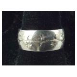 Size 7.75, Star Design Engraved Wide Band Ring,