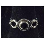 Size 6.75, Vintage Black Onyx Ring, Sterling