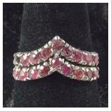 Size 7.25, "V" Shaped Genuine Ruby Cluster Ring