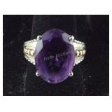 Size 7, Silver & Gold Large Amethyst Ring,