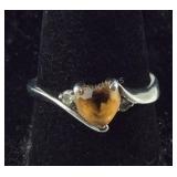 Size 7, Heart Cut Orange CZ Ring, Sterling