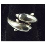 Size 7.5, Double Dolphin Ring, Sterling Silver,