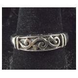 Size 7.5, Ornate Design Silver Ring, Sterling