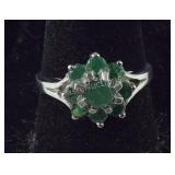 Size 6.5, Flower Shape Genuine Emerald Ring