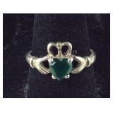 Size 7.75, Claddagh Emerald Ring, Sterling