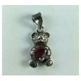 Teddy Bear Holding Ruby Heart Pendant / Charm,