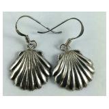 Clam Shell Fish Hook Earrings, Sterling Silver,