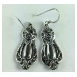 Floral Design Fish Hook Earrings, Sterling