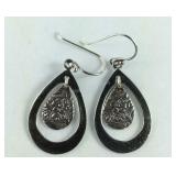 Floral Design Fish Hook Earrings, Sterling