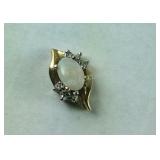 10K Genuine Opal & Diamond Pendant, Yellow Gold,