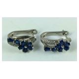 Blue & White CZ Flower Earrings, Sterling Silver,