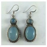 Blue Chalcedony Earrings, Sterling Silver, 10.6