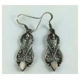 Ornate Mother of Pearl Fish Hook Earrings,