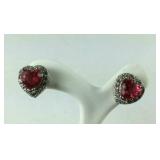 Heart Shape Red CZ Earrings,