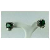 Heart Shape Green CZ Earrings (No Backings),